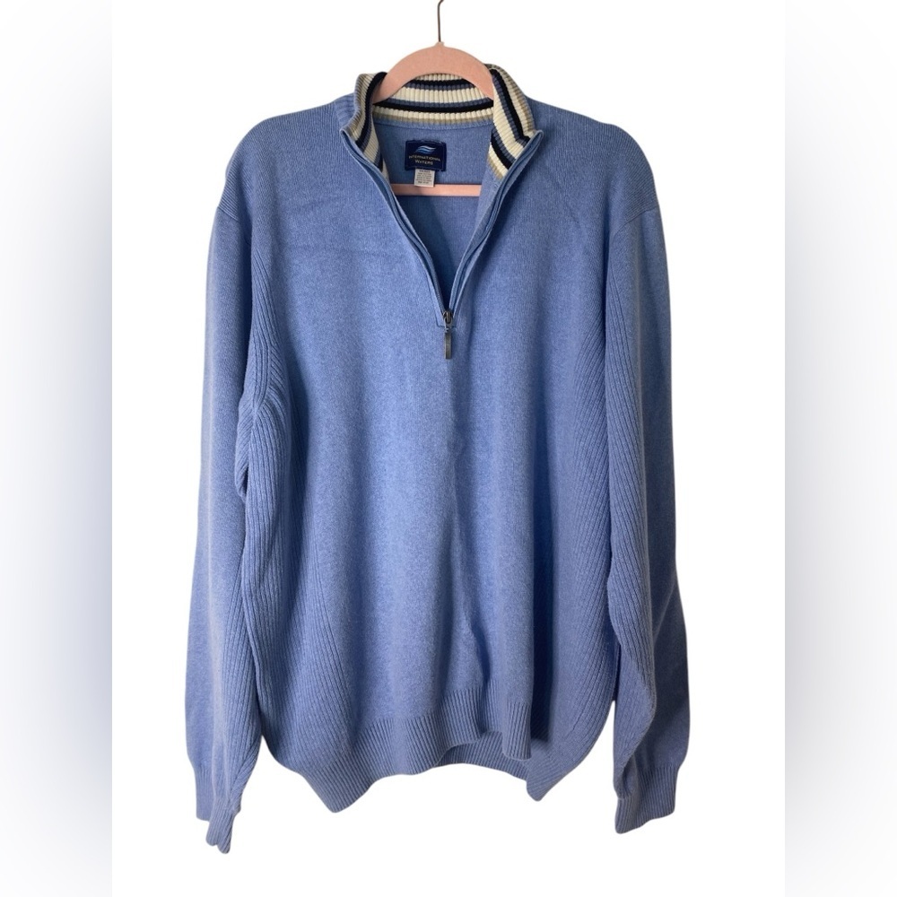 International Waters Sweater Men’s Size XXL Blue Quarter Zip Long Sleeve Cotton